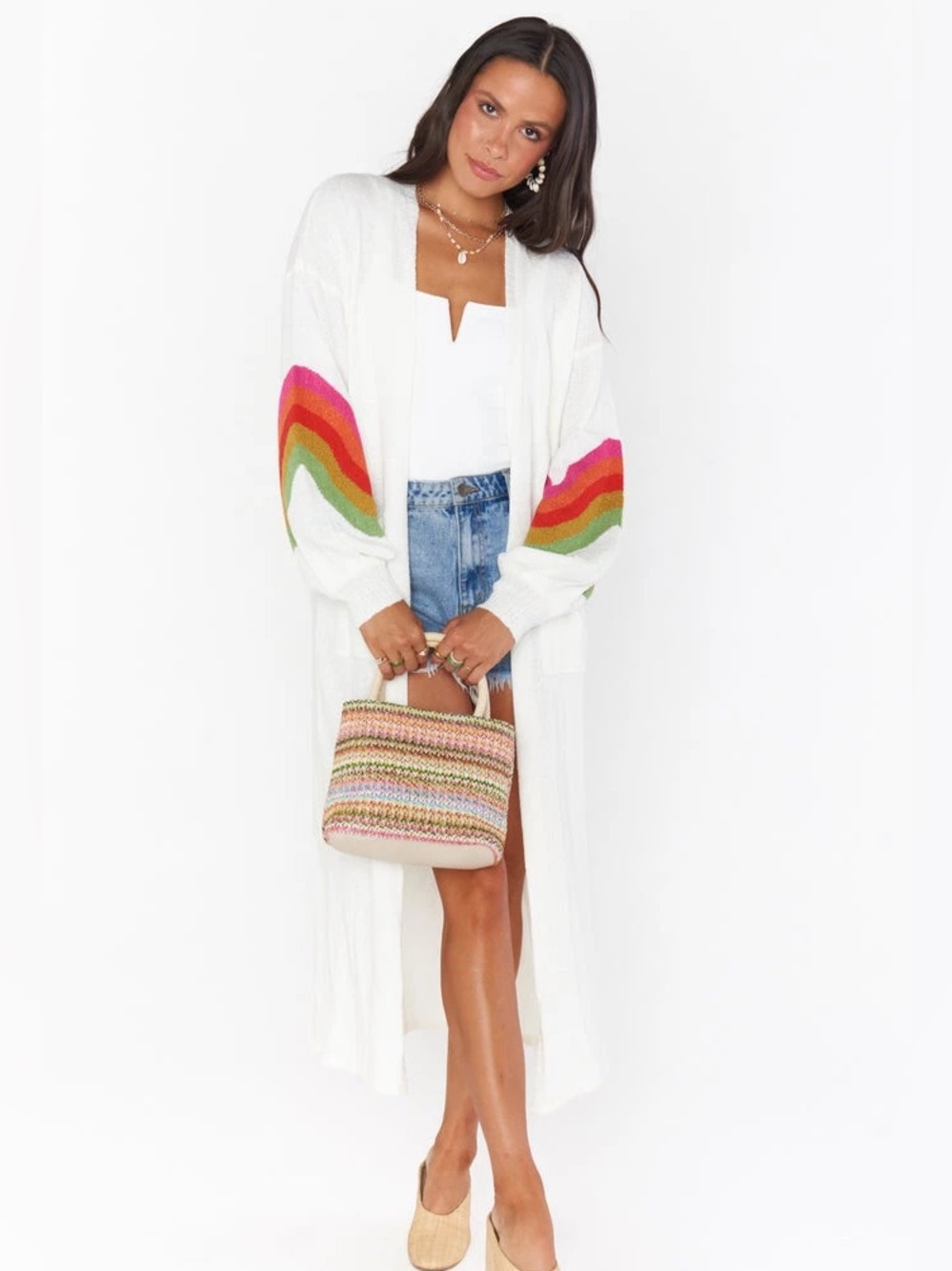 Show Me Your Mumu Neon Sunset Long Knit Cardi White XXL 2XL Long Sweater Jacket